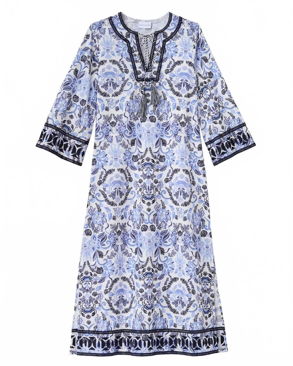NEW CARTOLINA NANTUCKET women's yvonne caftan in mariners bloom print-blue mist